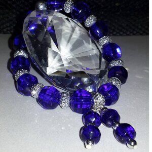 TDD Custom Made One Size Fits Most Blue Sparkle Sapphire Silver Bracelet